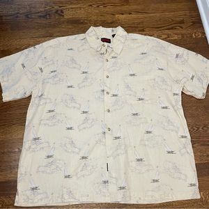 Wolverine Mens XXL Short Sleeve Button Up Shirt Maps Boat Sailboats 100%‎ Cotton
